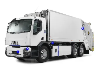 Renault Trucks E Tech, with figures, on a white background