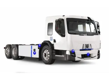 Renault Trucks E-Tech D Wide LEC, picture taken on a white background with figures